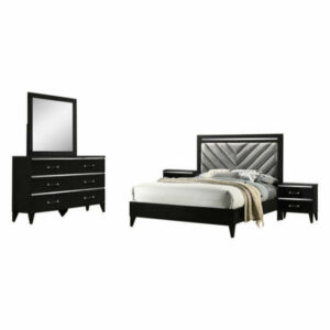 Plaza Bedroom Set, Black, King, Bed, Dresser, Mirror, 2 Nightstands On