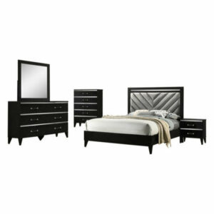 Plaza Bedroom Set, Black, Queen, Bed, Dresser, Mirror, Chest, 1 Nights