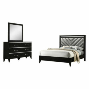 Plaza Bedroom Set, Black, Queen, Bed, Dresser, Mirror Only