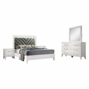 Plaza Bedroom Set, White, King, Bed, Dresser, Mirror, 2 Nightstands On