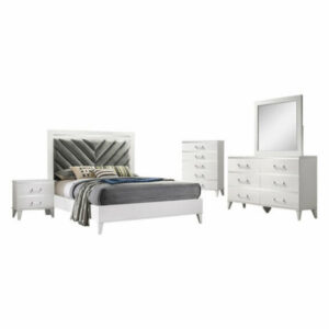 Plaza Bedroom Set, White, Queen, Bed, Dresser, Mirror, Chest, 1 Nights