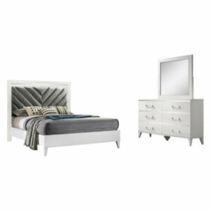 Plaza Bedroom Set, White, Queen, Bed, Dresser, Mirror Only