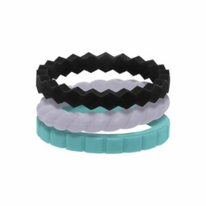 QALO Women's Stackable Silicone Wedding Ring Set Black/Amethyst/Aquamarine, 12 - Exercise Accessories at Academy Sports