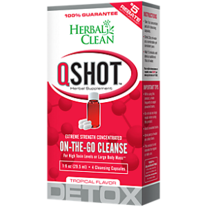 QShot Herbal Supplement - On-The-Go Cleanse for High Level of Toxins - Tropical (1 fl oz / 4 Capsules)