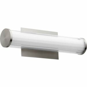 Quorum International 912-18 18" Wide LED ADA Bath Bar with a Ribbed Glass Shade Satin Nickel Indoor Lighting Bathroom Fixtures Bath Bar