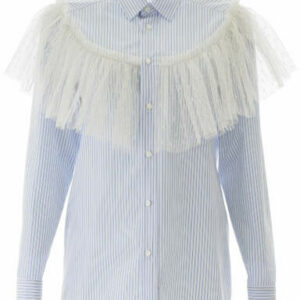 RED VALENTINO STRIPED SHIRT WITH PLUMETIS RUFFLE 40 Light blue, White Cotton