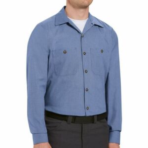 Red Kap Men's Long Sleeve Geometric Microcheck Work Shirt Denim Blue, 2X-Large Tall - Men's Longsleeve Work Shirts at Academy Sports