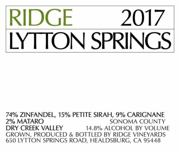 Ridge 2017 Lytton Springs - Red Wine