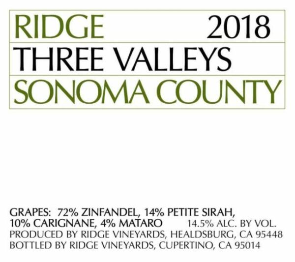 Ridge 2018 Three Valleys Red - Red Wine