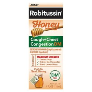 Robitussin Honey Cough + Chest Congestion DM Adult Maximum Strength Day Liquid Real Honey - 4.0 fl oz