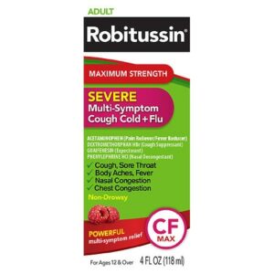 Robitussin Maximum Strength Adult Maximum Strength Severe Multi-Symptom Cough Cold & Flu Raspberry - 4.0 oz