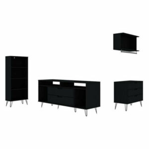 Rockefeller 4-Piece TV Stand Living Room Set, Black