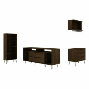 Rockefeller 4-Piece TV Stand Living Room Set, Brown