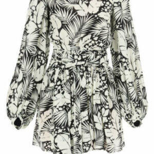 SAINT LAURENT EXOTIC FLOWERS MINI DRESS 36 White, Black