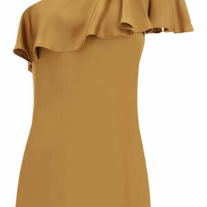 SAINT LAURENT ONE SHOULDER MINI DRESS 36 Brown, Gold