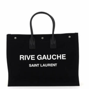 SAINT LAURENT RIVE GAUCHE NOE BAG OS Black, White Cotton, Leather