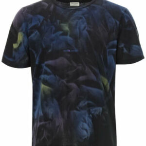 SAINT LAURENT TIE-DYE PRINT T-SHIRT S Black, Blue, Green Cotton