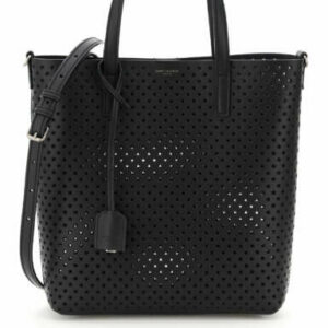 SAINT LAURENT TOY NORTH / SOUTH PERFORATED LEATHER SHOPPING BAG OS Black Leather