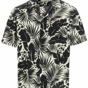 SAINT LAURENT TROPICAL LEAF PRINT SHIRT 39 Black, White Silk