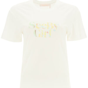 SEE BY CHLOE LOGO T-SHIRT M White Cotton