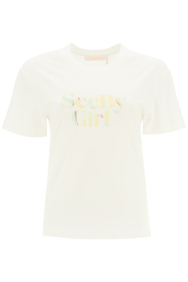 SEE BY CHLOE LOGO T-SHIRT M White Cotton