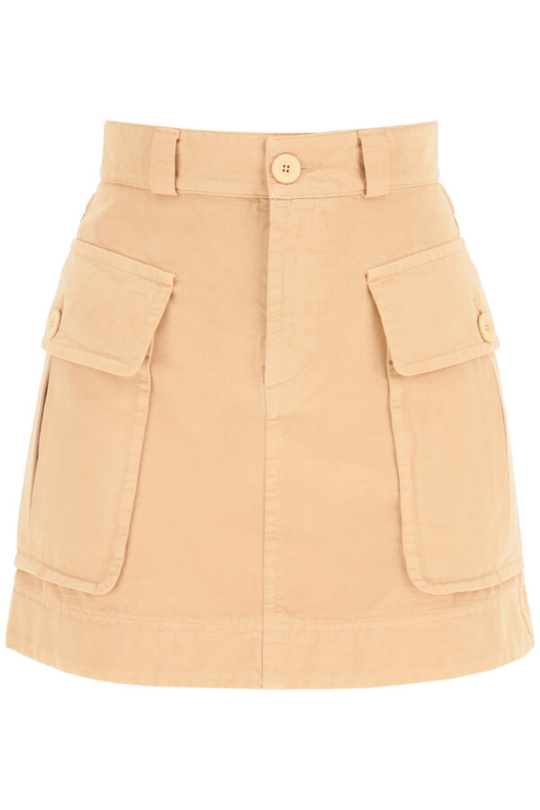 SEE BY CHLOE MINI SKIRT WITH OVERSIZED POCKETS 36 Pink, Beige Cotton