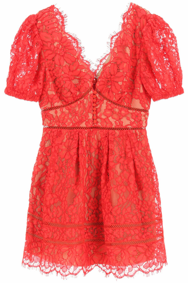 SELF PORTRAIT LACE MINI DRESS 8 Red Cotton