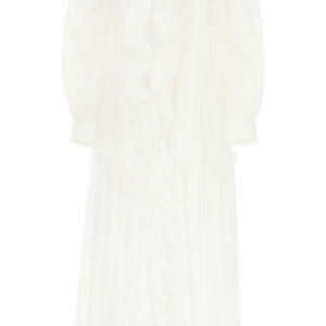 SIMONE ROCHA LONG RUFFLED SHIRT DRESS 8 White Cotton