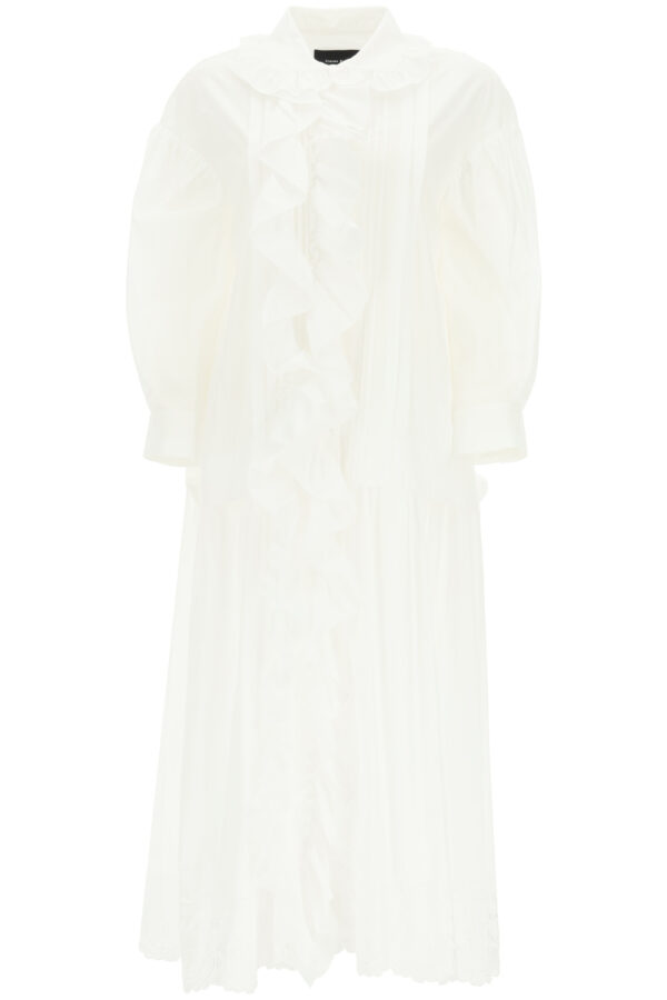 SIMONE ROCHA LONG RUFFLED SHIRT DRESS 8 White Cotton