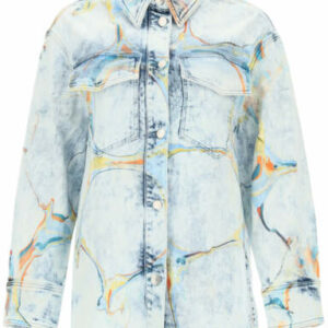 STELLA McCARTNEY DENIM SHIRT-JACKET WITH MARBLED PRINT 40 Blue, Orange, Yellow Cotton