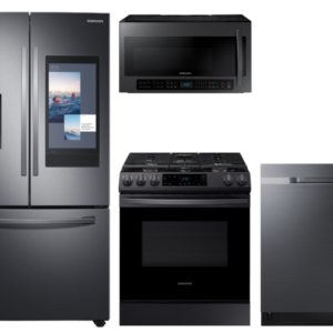 Samsung 3-door Family Hub Refrigerator + Slide-in Gas Range with Wi-Fi + StormWash Dishwasher + Microwave in Black Stainless(BNDL-1604351339428)