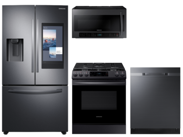 Samsung 3-door Family Hub Refrigerator + Slide-in Gas Range with Wi-Fi + StormWash Dishwasher + Microwave in Black Stainless(BNDL-1604351339428)