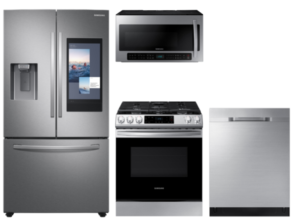 Samsung 3-door Family Hub Refrigerator + Slide-in Gas Range with Wi-Fi + StormWash Dishwasher + Microwave in Stainless Steel(BNDL-1604351037303)