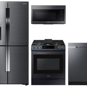 Samsung 4-Door Flex Refrigerator + Slide-in Gas Range with Smart Dial & Air Fry + Dishwasher + Microwave in Black Stainless(BNDL-1604355668447)