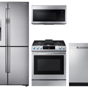 Samsung 4-Door Flex Refrigerator + Slide-in Gas Range with Smart Dial & Air Fry + Dishwasher + Microwave in Stainless Steel(BNDL-1604355393408)