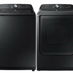 Samsung Black Stainless Top Load Washer with Gas Steam Dryer