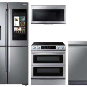 Samsung Family Hub 4-Door Flex Refrigerator + Flex Duo Slide-in Electric Range with Smart Dial & Air Fry + Linear Wash Dishwasher + Microwave