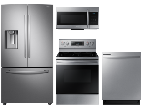 Samsung Large Capacity 3-door Refrigerator + Electric Range with Convection + 55 dBA Dishwasher + Microwave in Stainless Steel(BNDL-1604347824307)