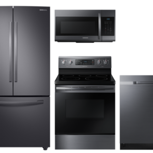 Samsung Large Capacity 3-door Refrigerator + Electric Range with Convection + StormWash Dishwasher + Microwave in Black Stainless(BNDL-160434856938