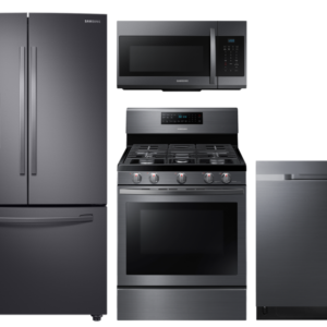 Samsung Large Capacity 3-door Refrigerator + Gas Range with Convection + StormWash Dishwasher + Microwave in Black Stainless(BNDL-1604349358843)