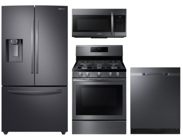 Samsung Large Capacity 3-door Refrigerator + Gas Range with Convection + StormWash Dishwasher + Microwave in Black Stainless(BNDL-1604349358843)