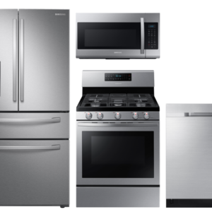 Samsung Large Capacity 4-door Refrigerator + Gas Range with Convection + StormWash Dishwasher + Microwave in Stainless Steel(BNDL-1604349685076)