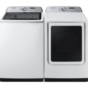 Samsung Top Load Washer & Dryer Set with Super Speed and Steam Sanitize+ in White(BNDL-1603919579794)