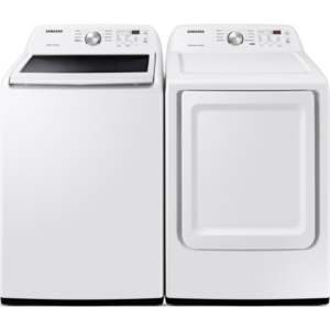 Samsung Top Load Washer & Dryer Set with Vibration Reduction Technology+ and Sensor Dry in White(BNDL-1603923099314)