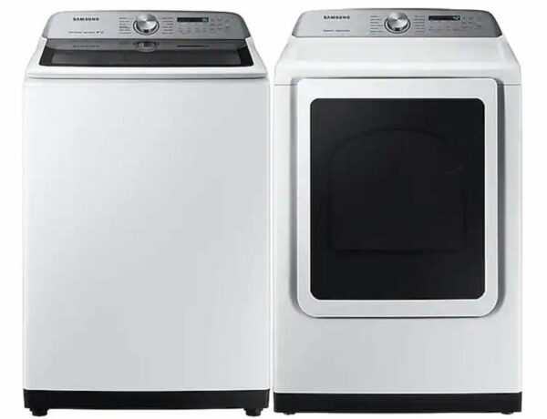 Samsung White Top Load Washer with Gas Steam Dryer