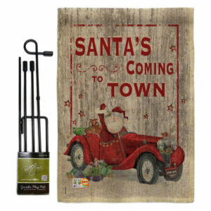 Santa's Coming to Town Winter Christmas Garden Flag Set