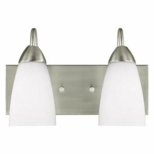 Seville 75W 2-Light Bath Vanity, Brushed Nickel, Etched/White Glass