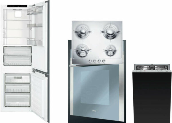 Smeg 4 Piece Kitchen Appliances Package with Bottom Freezer Refrigerator and Dishwasher in Panel Ready SMRECTWODW3