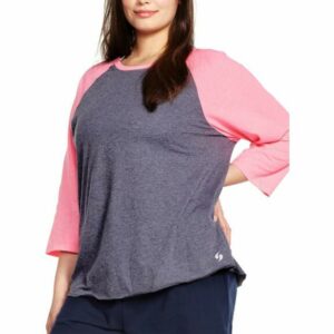 Soffe Juniors' Plus Size Junior Heathered Baseball T-Shirt Gray Heather/Neon Pink, 2X - Women's Athletic Performance Tops at Academy Sports