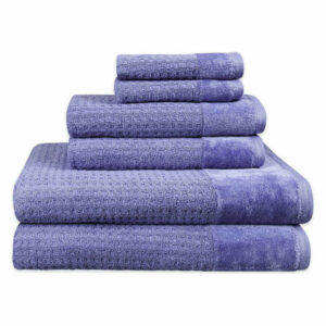 Spa Check Textured 6 Piece Bath Towel Set in Bleach Denim